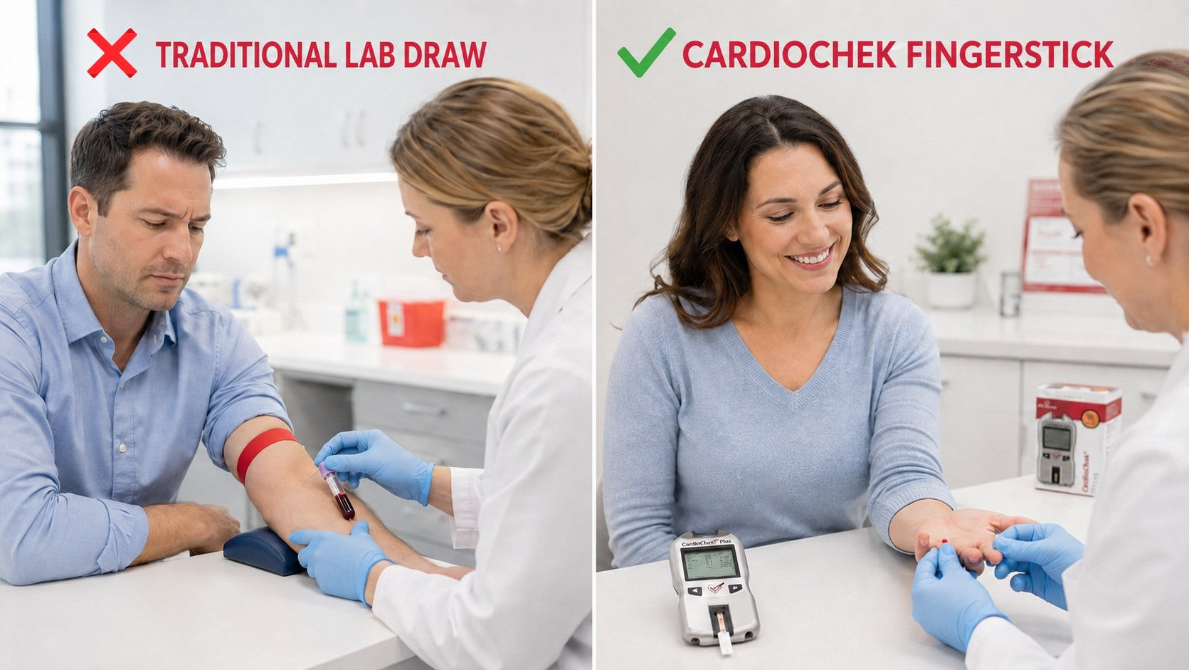 Traditional lab draw compared with a CardioChek fingerstick test